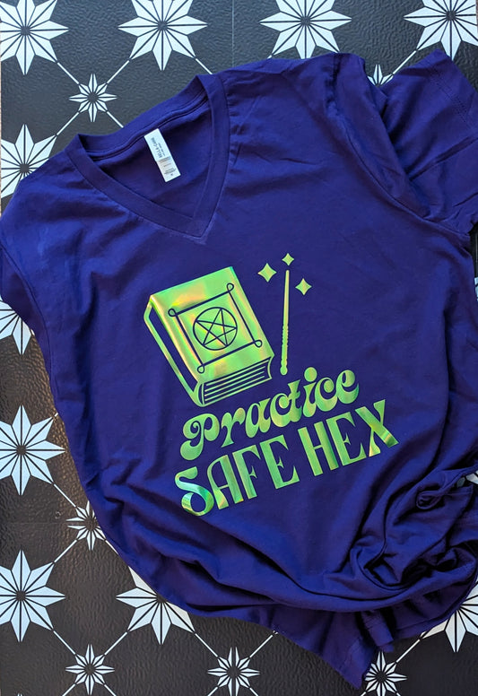 "Practice Safe Hex" Witch Vibes T-shirt in Royal Purple
